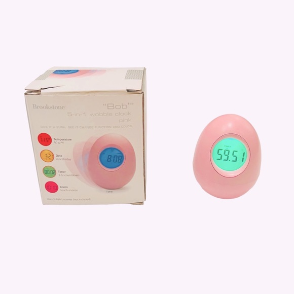 VTG Brookstone “Bob” 5-in-1 Wobble Clock in Pink  Excellent Condition - Picture 5 of 9